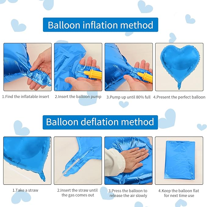 Blue Foil Heart Balloons, 10PCS 18inch Love Shape for Helium Birthday Party Decorations, Boys Men, Baby Shower, Valentines, Wedding, Anniversary