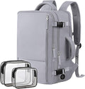 Hanples Large Travel Backpack for Women as Person Item Flight Approved, 35L Carry on Backpack,17 Inch Laptop Backpack with USB Charging Port, Travel Essentials with 2 Toiletry Bags (Gray)