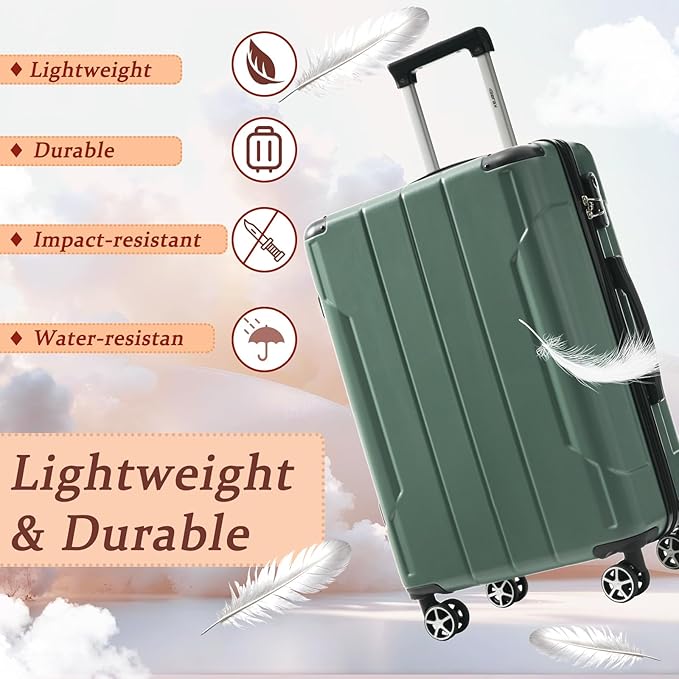 Merax Luggage Sets 3-Piece Hardshell with Spinner Wheels Lightweight Suitcase with Corner Guards (Green, 20/24/28)