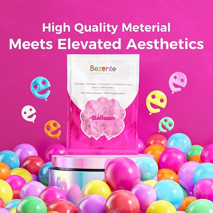 Bezente Metallic Hot Pink Latex Party Balloons - 100 Pack 12 inch Round Helium Metallic Pink Magenta Fushsia Balloons for Bachelorette Gender Reveal Birthday Wedding Anniversary Party Decorations