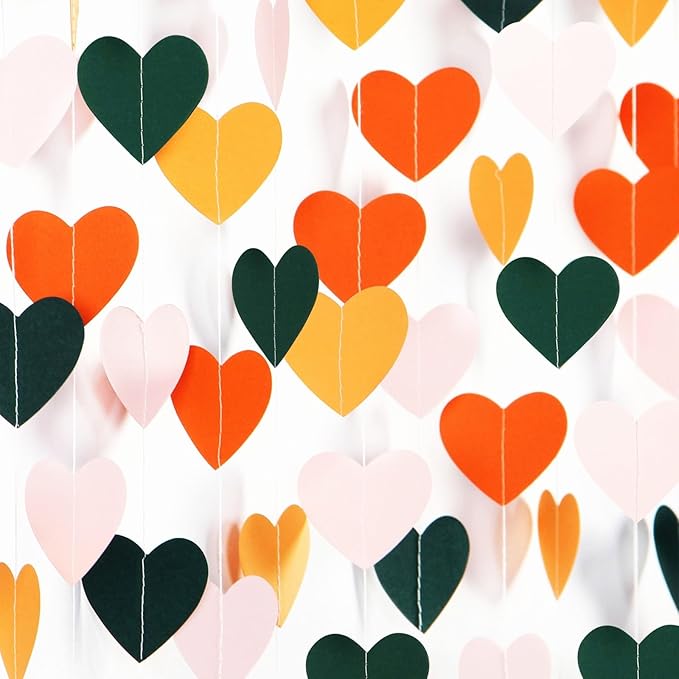 Pink Green Orange Party-Decorations Heart-Garland - 52ft Little Cutie Baby Shower Hanging Decoration Streamers Banner,Wedding Bridal Shower Birthday Spring Summer Fall Autumn Decor Panduola