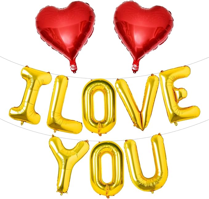 Gold I Love You Balloons and Red Heart Balloons Valentines Decorations Love Heart Balloons for for Valentines Day Bridal Shower Wedding Romantic Special Night Party Supplies Decorations