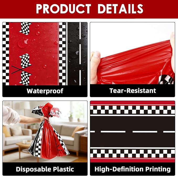 Slergut Race Car Birthday Party Decorations, 8 Pack Racing Car Tablecloth Checkered 54"x108", Race Cars Decorations Party Supplies Favors, Cars Birthday Decoration for Boys Baby Shower