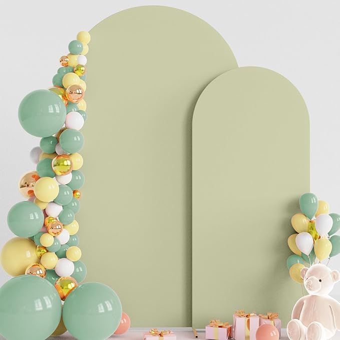 Wokceer Wedding Arch Backdrop Cover 7.2FT, 6FT Spandex Fitted Wedding Arch Stand Covers 2 Set Round Top Chiara Backdrop Stands Cover for Birthday Party Ceremony Banquet Decoration Sage Green