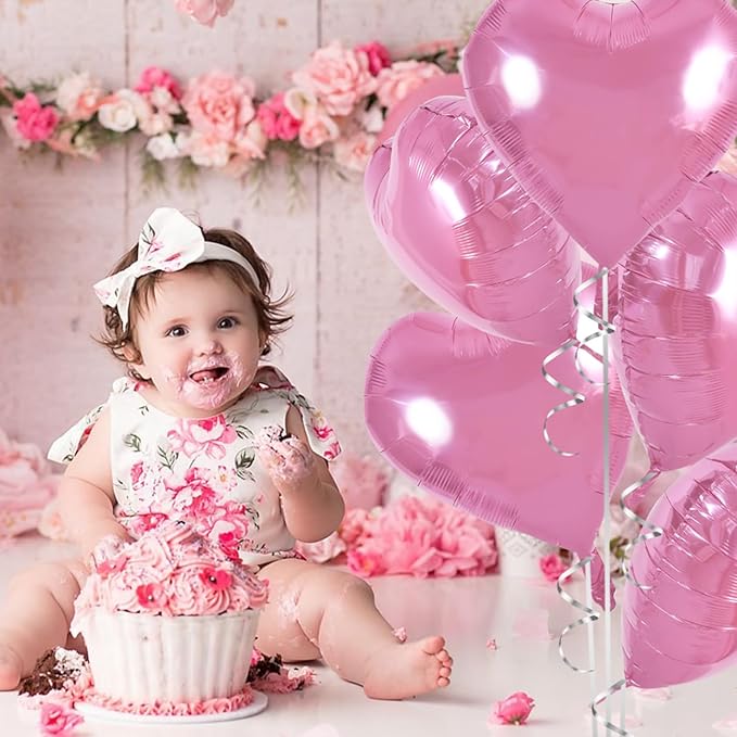 TONIFUL 30Pcs 18 Inch Pink Heart Balloons Pink Heart Shape Foil Mylar Balloons Decoration for Birthday Valentine's Day Wedding Bridal Shower Anniversary Engagement Party Supplies
