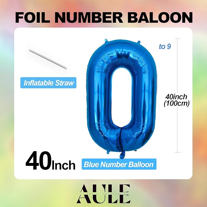 AULE 40 Inch Large 3 Balloon Numbers Blue, Big Foil Number Balloons, Giant Helium Happy Birthday Party Decorations for Man and Women, Huge Mylar Anniversary Party Supplies