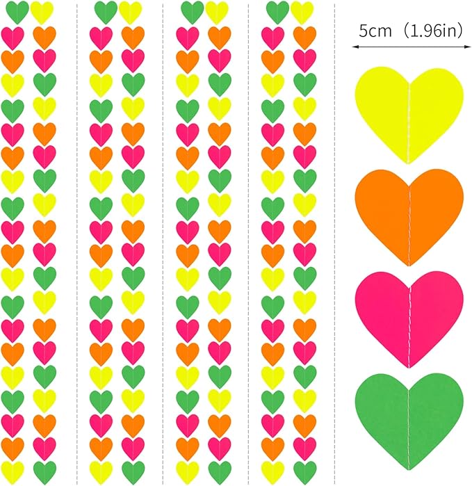 Valentines Day UV Neon Party Decorations Heart-Garland - 39Ft 3D Glow In The Dark Supplies, Hanging Paper Streamers Banner,Girl Romantic Wedding Anniversary Baby Bridal Shower Engagement Decor Ouruola