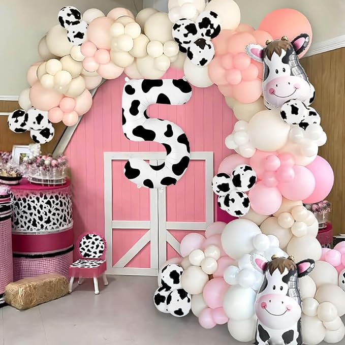40 Inch Cow Print Balloon, Number 5 balloons Cow Balloons for 5st birthday decoration, Large Cow Number Balloons for western party decorations Baby Shower Animal Theme Party Holiday Decor