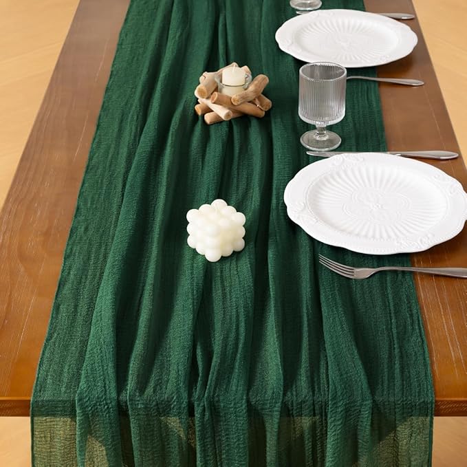 Socomi Emerald Green Easter Spring Cheesecloth Table Runner Gauze 120 Inch Rustic Boho Cheese Cloth Runner for Wedding Party Baby Bridal Shower Centerpiece Decoration Holiday Home Decorations