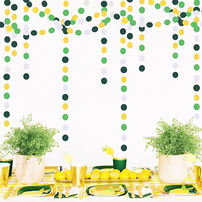 Yellow Green White Party-Decorations Garland - 52Ft Spring Summer Hanging Paper Streamers Banner, Graduation Birthday Wedding Engagement Baby Shower Garden Tea Party Decor Ouruola