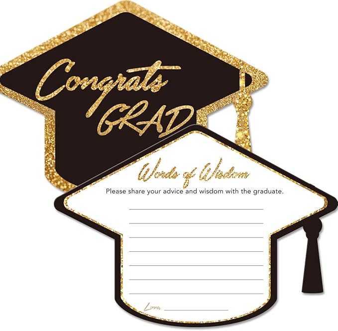 Yuzi-n Graduation Advice Cards for The Graduate (50 Pack), High School or College Graduation Party Games Decorations Supplies, Well Wishes Card for Graduates, Advice For The Graduate Cards (Black)