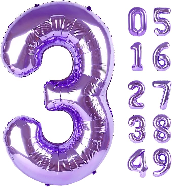 Large Purple Number 3 Balloon 40 Inch, 3 Three Wednesday Birthday Balloons,3rd 13 30 31 33 43 53 Birthday Party Decorations, Purple Birthday Parties Anniversary Graduation Supplies