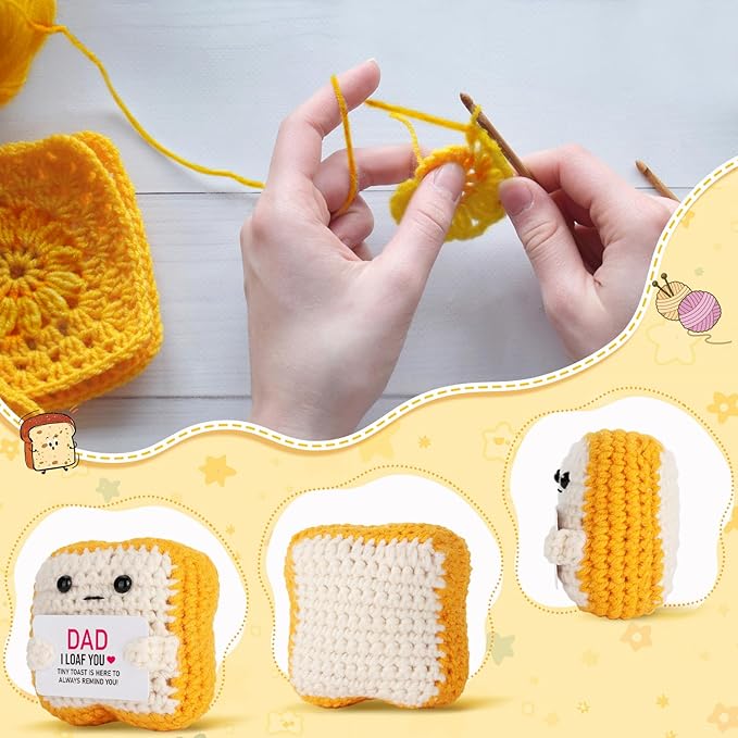 Mini Toast Pun Fathers Day Dad Gifts from Daughter Son Wife, Birthday Gifts for Dad Father Daddy , I Love You Funny Presents - Father‘s Day Cute Decor - Handmade Emotional Cute Loaf Crochet Toast