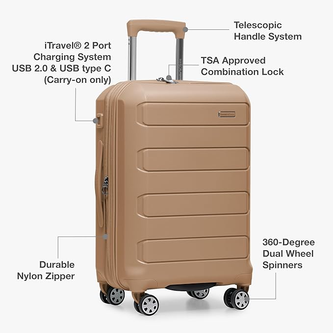 Traveler's Choice Pagosa Hardshell Expandable Luggage with Spinner Wheels, Latte Beige, 30-Inch Large