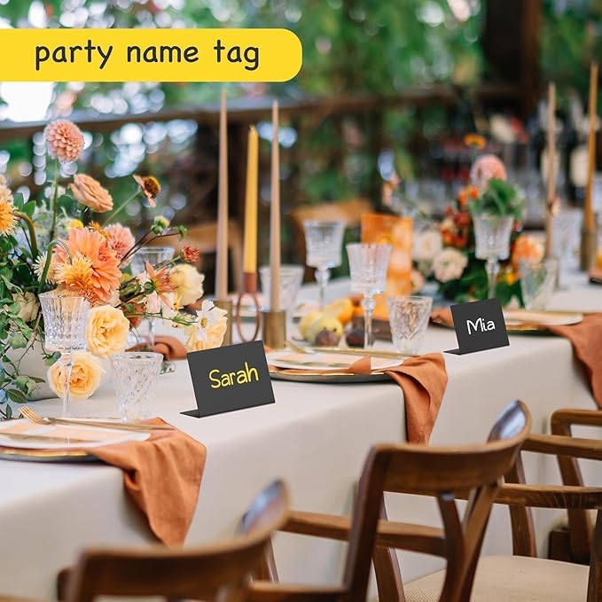 PigPotParty 18 Pcs 4"x3" Mini Food Labels for Party Buffet - Mini Chalkboard Signs for Food Display - Food Labels - Table Name Tags - Wedding Place Cards - Include 2 Wet Erase Markers