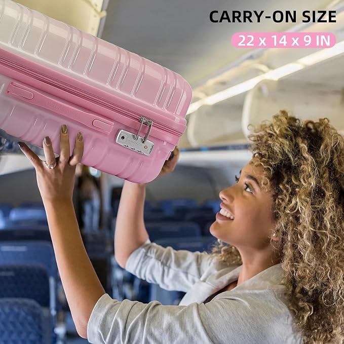LARVENDER Luggage Sets 3 Piece, 20 Inch Carry on Luggage 22x14x9 Airline Approved Hardside PC+ABS Suitcase Set with Spinner Wheels TSA Lock, Lightweight Luggage Set for Women, Peach Sparkling