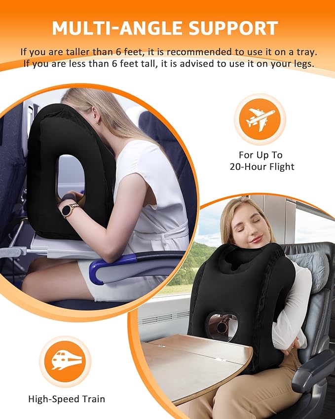 Sunany Travel Pillow, Inflatable Neck Pillow Used for Airplanes/Cars/Buses/Trains/Office Napping with Eye Mask/Earplugs (Balck)