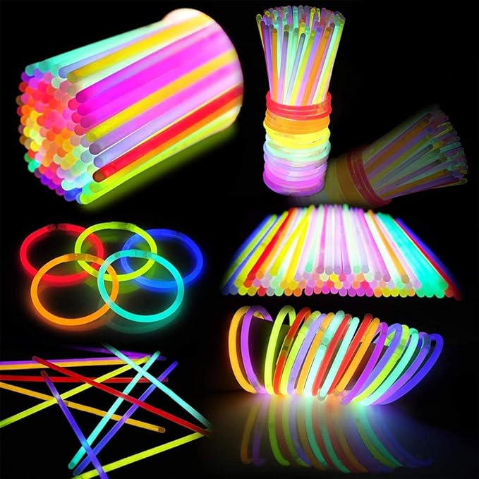 JOYIN 300 Pcs 8" Glow sticks Bulk Party Favors Pack, Neon Glow in the Dark Party Supplies, Light Up Necklaces and Bracelets with Connectors, Easter, Football, Birthday Decorations