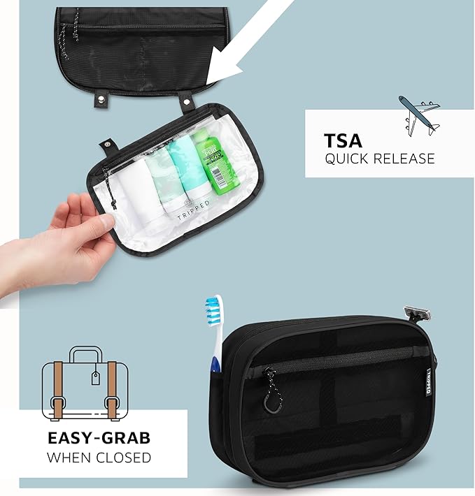Toiletry Bag Kit Set: Hanging Travel Toiletry Bag + 311 TSA Cosmetic Liquid Bag + Ultralight Accessory Organizer Pouch