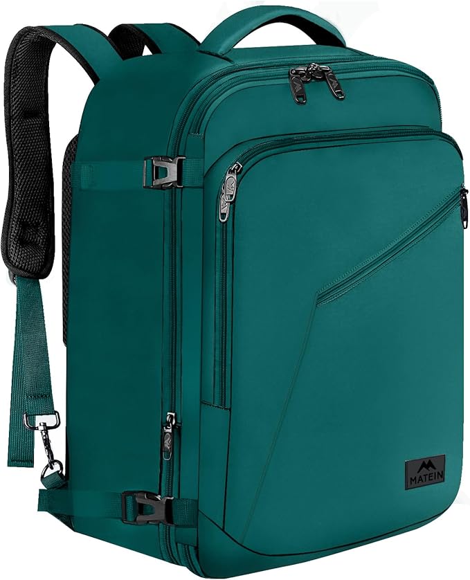MATEIN Travel Backpack for Men Women, Carry on Backpack for Airplanes, Simple Daypack with Trolley Sleeve, Gifts for International Travelers, 35L, Peacock Blue