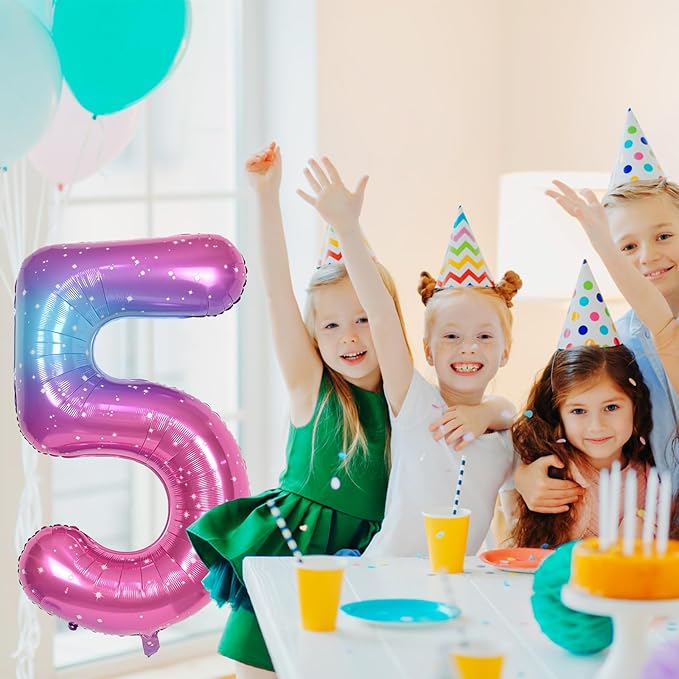 40 In Rianbow Large Numbers Balloons 0-9, Self Inflating Gradient Blue Pink Foil Number 0 Helium Balloons for Girls, Starry Digit 0 Balloons for Women Birthday Party Anniversary Supplies Decorations
