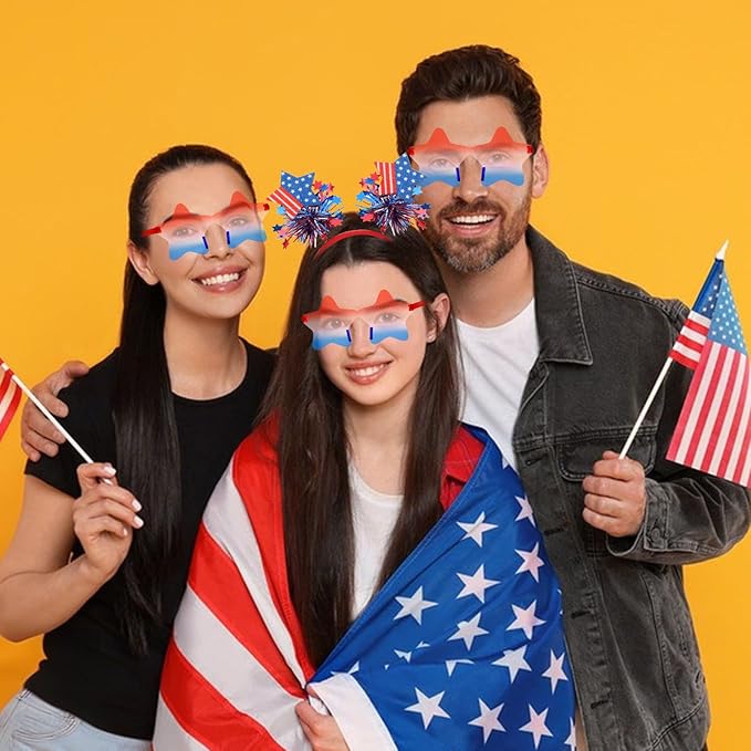 Semato 2 PCS Patriotic Party Accessories 4th of July Headband and Red White Blue Star Sunglasses