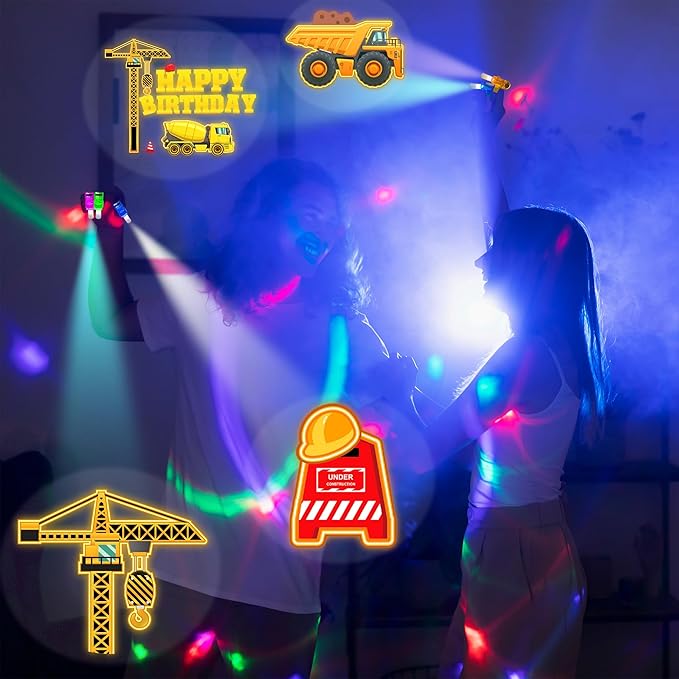 24PCS Construction Party Favors-LED Finger Lights：Glow-in-the-Dark Light-Up Toys Bulk for Kids Boys Girls,Construction themed Party Decorations Supplies, Party Goodie Bags, Classroom Prizes, Fun Gifts