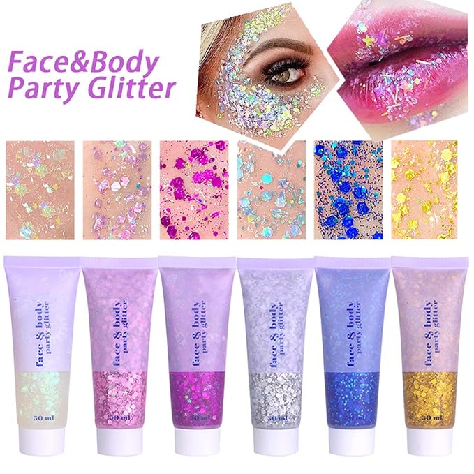 DAGEDA Body Glitter Gel, Face Glitters Body Gel Sequins Shimmer Liquid Eyeshadow, Chunky Glitter for Face Hair Nails, Holographic Cosmetic Laser Powder Festival Glitter Makeup 50ml(Fuchsia)