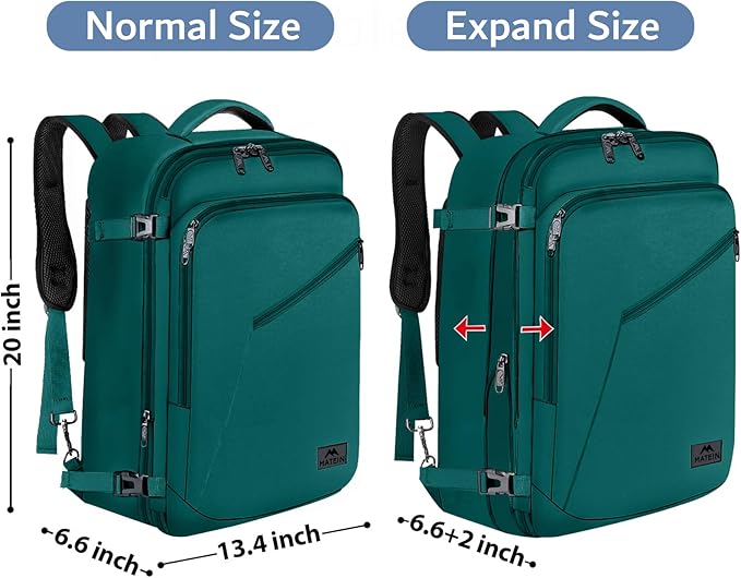 MATEIN Travel Backpack Large, Water Resistant Carry on Backpack for Travelling, Airline Approved Large Capacity Back Pack, Expandable Lightweight Overnight Daypack, Travel Gift, Peacock Blue