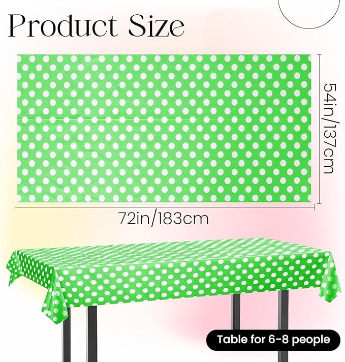 2 Pieces Lime Green Polka Dot Rectangle Tablecloth - 54x72“ Decorative & Stain Resistant Table Cloth with Polka Dot Pattern, Table Cover for Dining Table, Buffet, Wedding, Camping, Party & Wedding
