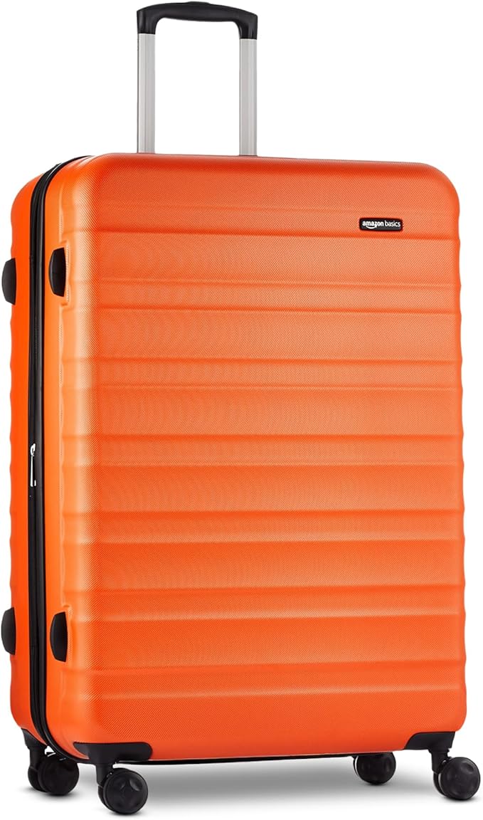 Amazon Basics 30" Hardside Large Checked Luggage, Expandable For Up to 15% More Space, Hardshell Suitcase With Wheels, Scratch-Resistant Surface, Four Multi-directional Wheels, Orange