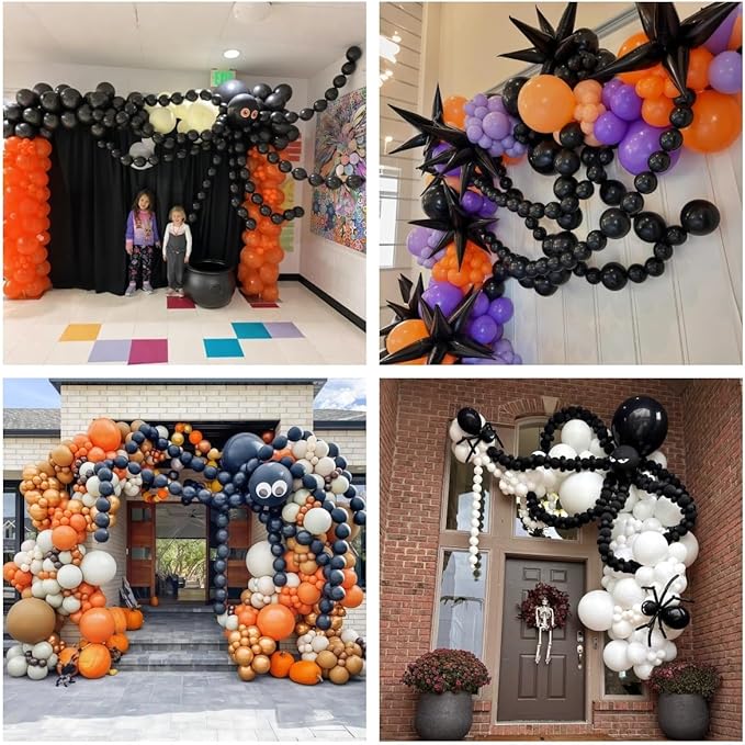 Black Linking Balloons, 120PCS Linked Balloon with Tail for Balloon Wall Arch and Chains, Quick Linkable Balloons for Wedding Birthday Baby Shower Engagement Graduation Party Decorations (6+10inch)
