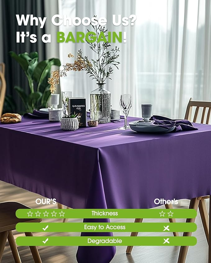 Pureegg Plastic Table Cloth Disposable 10 Pack, 54 x 108 Inch Table Cloths, Halloween Party Decorations, Summerween Decor, Halloween Tablecloths, Rectangle, Plastic Cover, Leakproof & Sturdy, Purple