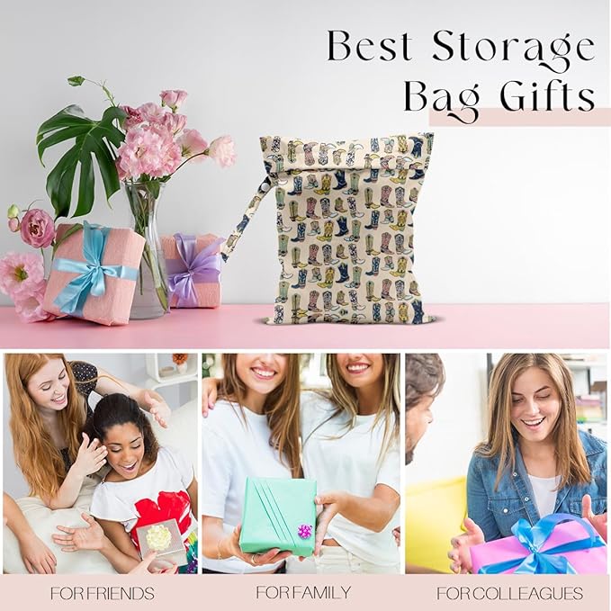 Waterproof Wet Bag for Swimsuit, Travel Beach Wet Dry Bag, Hidden Zipper Reusable Western Cowgirl Decor, for Travel Beach Wet Swimsuits Toiletries Diapers Laundry Bag