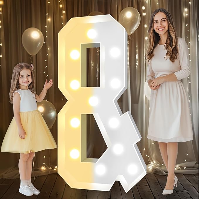 Pooqla 4 FT Marquee Light Up Letters, Cool White and Warm White Marquee Letters 4 Feet Tall, Giant Letter Sign Big Mosaic Letter for Balloons Birthday Party Anniversary Wedding Decorations, LED &