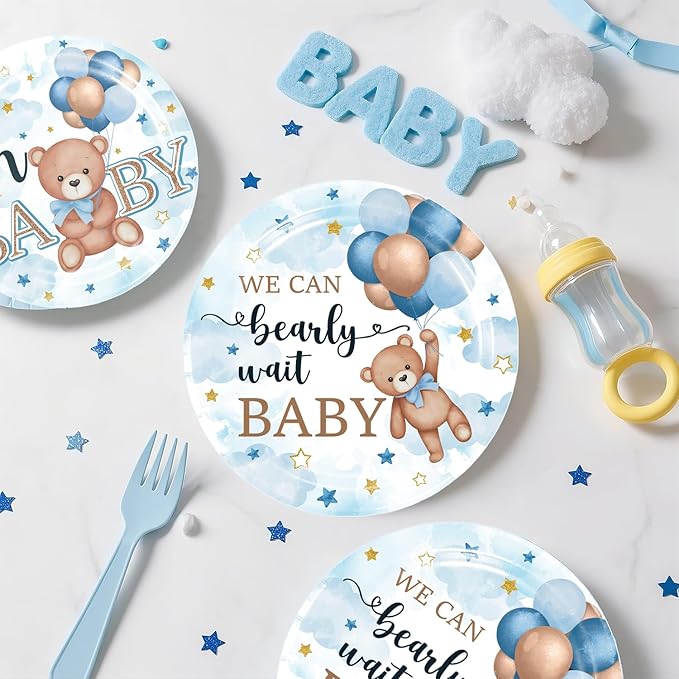 366PCS Blue Baby Shower Decorations Serves 50, Boy Baby Shower Include Banner, Plates, Balloons, Cake Topper and Tablecloths, for Baby Boy Shower Decorations