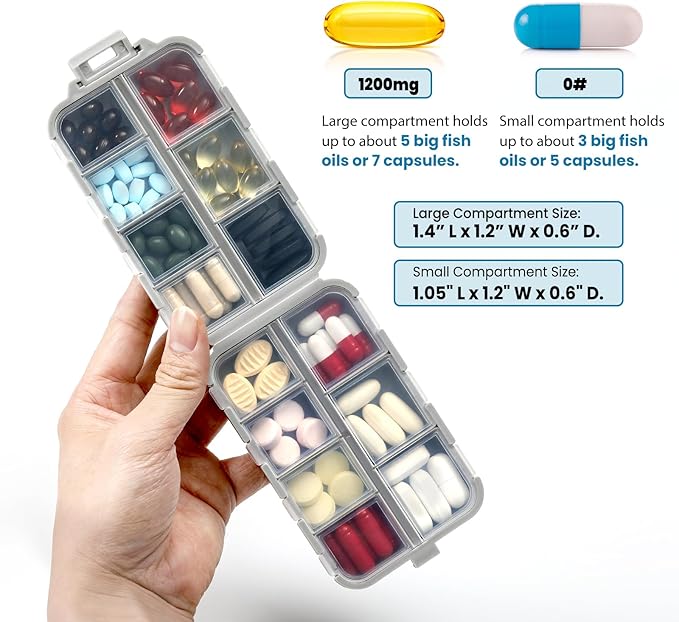 3 Pack, 14 GRIDS Travel Pill Organizer Box with Labels - Travel Medicine Case Kit - Pocket Daily Pharmacy Container - Travel Medication Holder Dispenser for Fish Oil Vitamin Supplement Storage