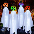 Upgraded Pumpkin Ghosts Halloween Decorations Outdoor, 4 Pack Waterproof Solar Ghosts Garden Stake Lights for Front Yard Patio Lawn Pathway Halloween Party Decorations