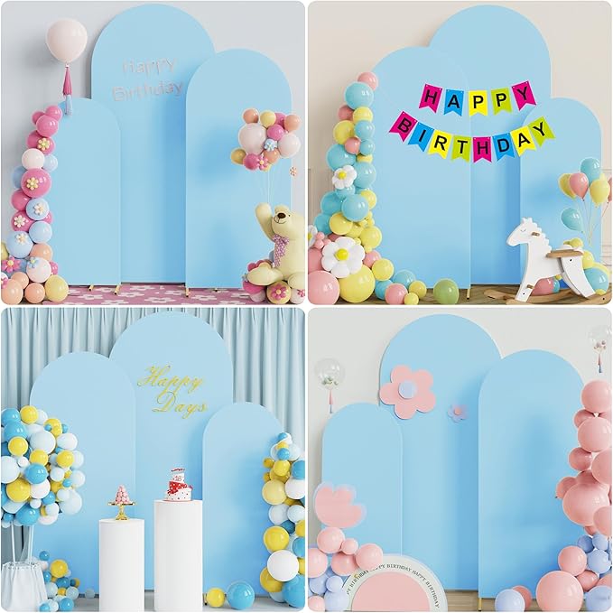 Wokceer Set of 3 Wedding Arch Backdrop Cover Spandex Fitted Wedding Arch Stand Covers Round Top Chiara Backdrop Stands Cover for Birthday Party Ceremony Banquet Decoration 4ft,5ft,6ft Dusty Blue