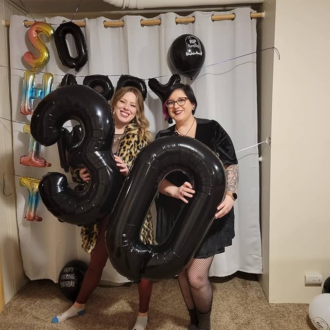 Black Number 8 Balloons, 40 Inch 8th Birthday Foil Balloon for Boys Girls, Giant Self Inflating Helium Mylar Foil Number Balloons 0-9 for Women Men 18th 80th Anniversary Party Decorations Supplies