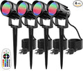 Spotlight Outdoor RGB Led Lights, 12W Color Changing Outdoor Floodlight Fixture with Stake for Garden Yard Path, 120V Waterproof Landscape Lighting Plug in with Remote (4 Pack)