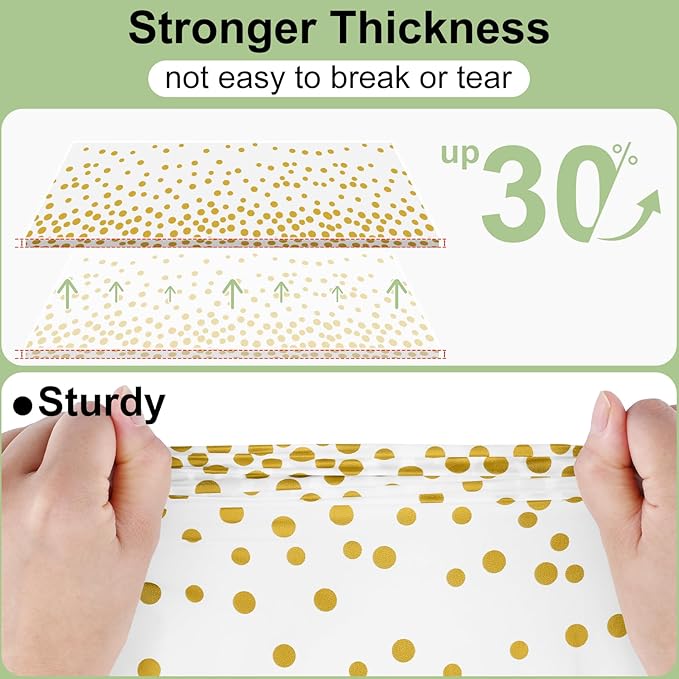 misaya 6 Packs Dot Disposable Table Cloth, 54 x 108 Inch Waterproof Plastic Tablecloth, Rectangle Gold Dots in White Table Covers for Easter, Picnic, Birthday, Party