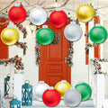 10 PCS Outdoor Decorations, 11 Inch Inflatable Christmas Balls, Festive Ornaments for Front Door Yard, with Pump (Red, Green, White, Gold, Silver)