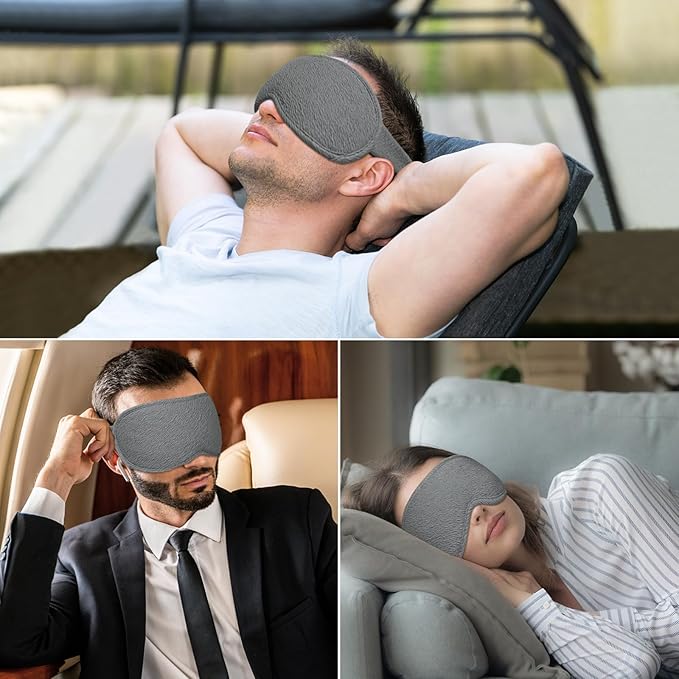 Gritin 100% Blackout Sleep Eye Mask for Women Men,Zero Eye Pressure Sleeping Mask-Ergonomic Design 3D Cutout Eye Movement and Eyelash Friendly Night Blindfold,Ultra Soft&Comfortable for Sleeping-Grey