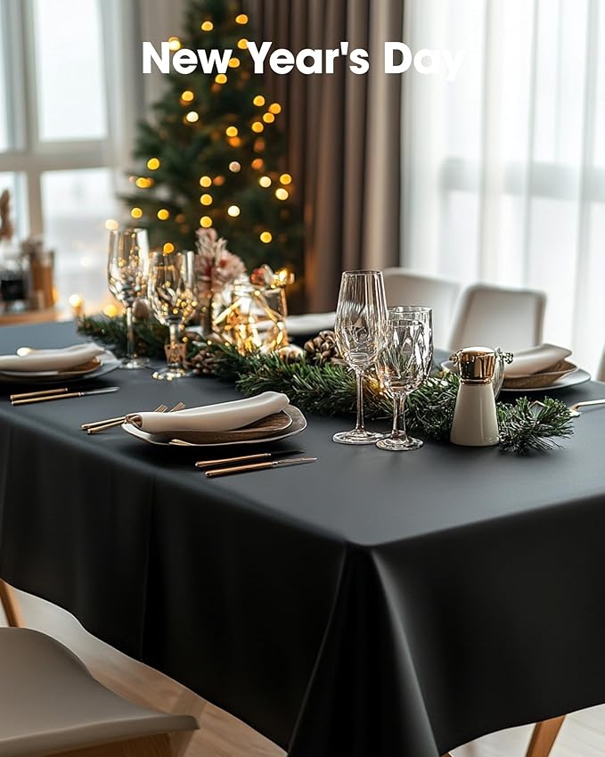 Pureegg Plastic Table Cloth Disposable 8 Pack, 54 x 108 Inch Table Cloths, Graduation Decorations Class of 2025, Graduation Party Tablecloths, Rectangle, Plastic Cover, Leakproof & Sturdy, Black