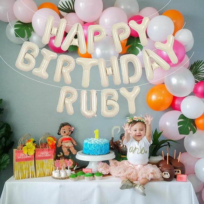 TONIFUL 65 Pcs Personalized Name Letter A-Z Balloons 16 Inch Cream White Happy Birthday Balloon and 2 Sets A-Z Foil Letter Balloons Create Your Own Name Banner for Birthday Celebration Party Decor