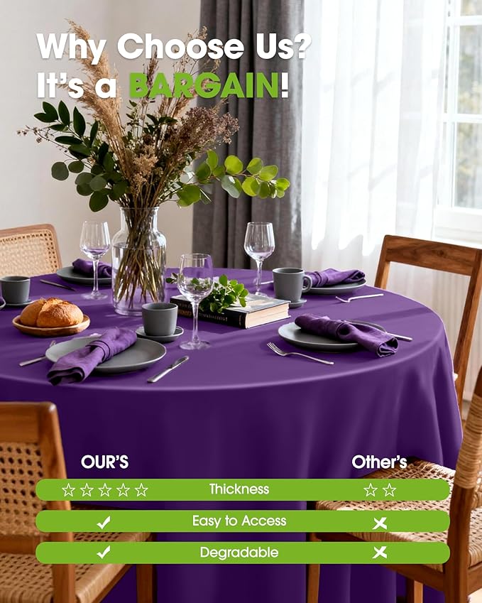 Pureegg Plastic Table Cloth Disposable 8 Pack, 84'' Round Table Cloths, Graduation Decorations Class of 2026, Graduation Party Tablecloths, Round, Plastic Cover, Leakproof & Sturdy, Purple