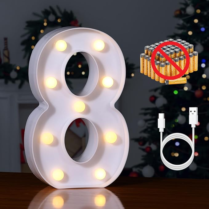 Foaky Rechargeable LED Letter Lights Sign Marquee Light Up Letters Sign for Night Light Wedding/Birthday Party Christmas Lamp Home Bar Decoration (8)
