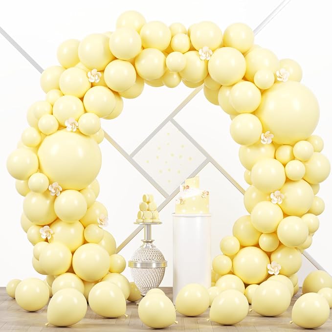 90pack Pastel Yellow Balloons Different Size 18/12/10/5 Inch Pastel Yellow Balloon Garland Arch Kit for Graduation, Wedding, Birthday, Princess, Baby Shower, Anniversary Party Decorations
