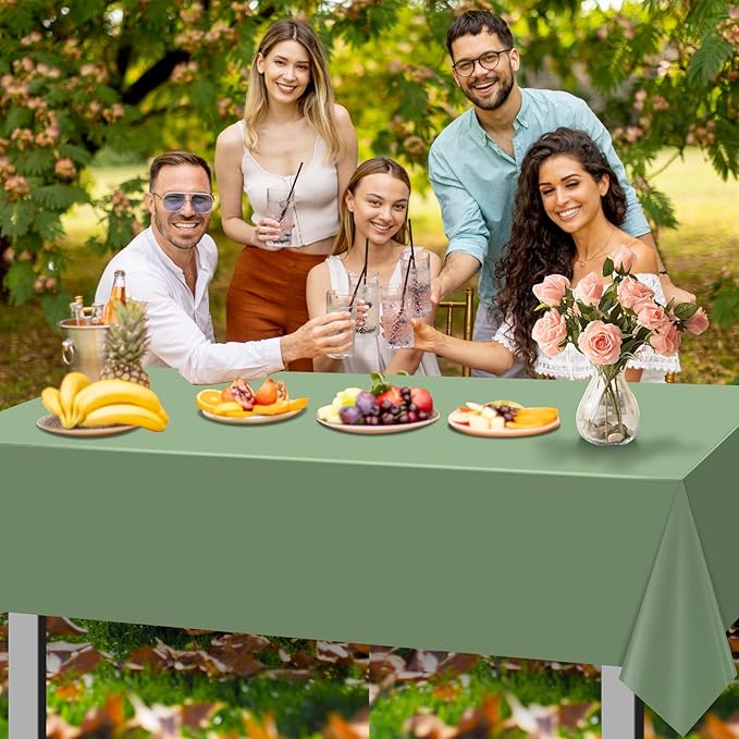 24 Pack Sage Green Tablecloths Light Green Plastic Disposable Tablecloth Sage Rectangle Tables Cover for Birthday Bridal Wedding Baby Shower Party Decorations, 54 X 108Inch